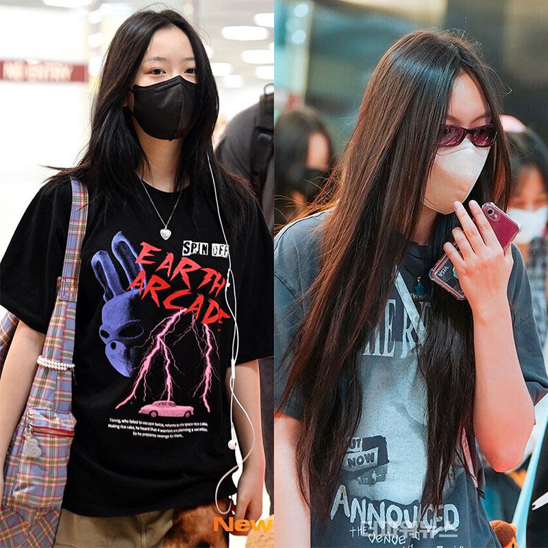 NEWJEANS范玉欣李惠仁NJZ同款短袖T恤衣服宽松纯棉印花春夏打底衫图片