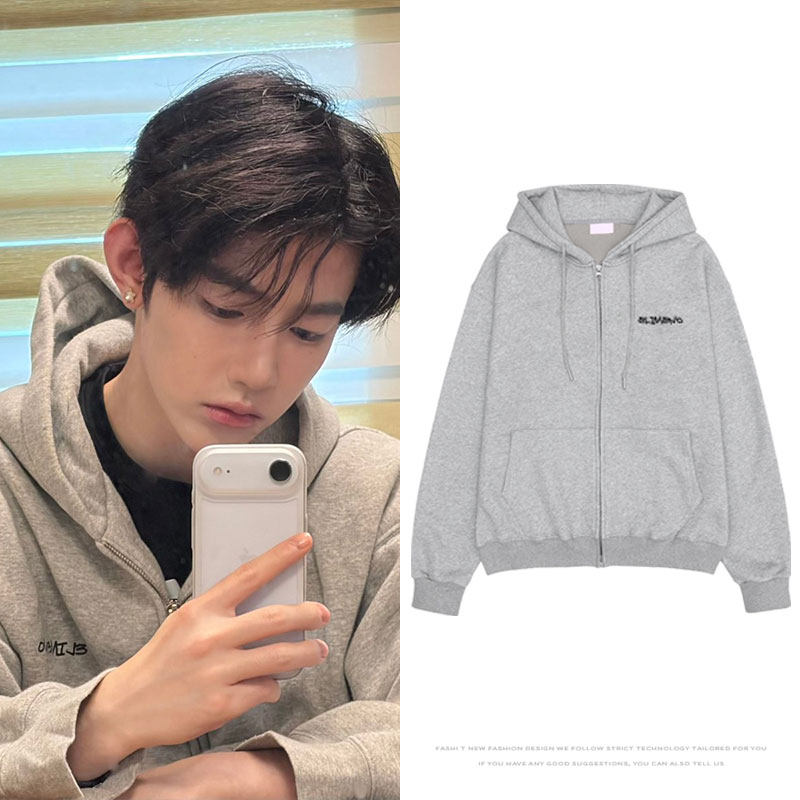 ZB1章昊穿搭同款卫衣服拉链宽松印花连帽开衫薄款加绒春秋冬男女