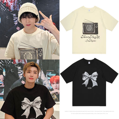 nctdream罗渽民朴志晟同款衣服印花短袖T恤夏宽松落肩纯棉打底衫