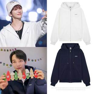 SEVENTEEN洪知秀尹净汉穿搭同款卫衣服印花宽松拉链开衫外套秋冬