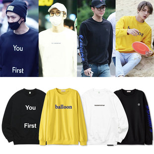 EXO周边吴世勋衣服同款卫衣宽松圆领套头加绒薄男女春秋冬打歌服