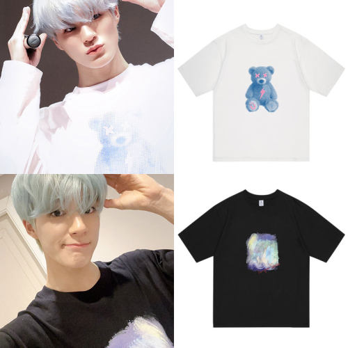 nct dream李帝努同款衣服宽松ins风落肩纯棉印花短袖T体恤打歌服