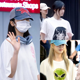 IVE安宥真丽兹李瑞同款衣服宽松纯棉印花落肩短袖T体恤打底衫上衣