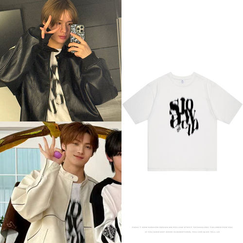 TWS崔英宰李炅潣同款短袖T恤落肩纯棉印花休闲夏季宽松打底上衣服