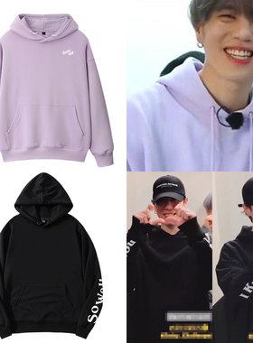 GOT7金有谦同款卫衣加绒薄款秋冬印花男女套头连帽衫上衣服