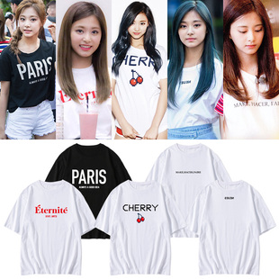 Twice组合周子瑜同款T恤宽松印花短袖纯棉男女上衣打歌服夏