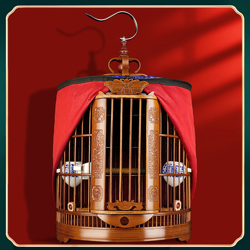 正品画眉鸟笼竹制精品全套配件竹编高端手工老竹雕刻八哥大号鸟笼