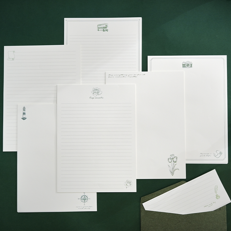 简约A4信纸10张装复古记事系列学生用空白横线加厚信笺纸信封套装-封面