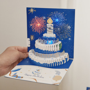 吹蜡烛后放烟花生日贺卡ins高级感立体手工纸雕音乐祝福卡片礼物