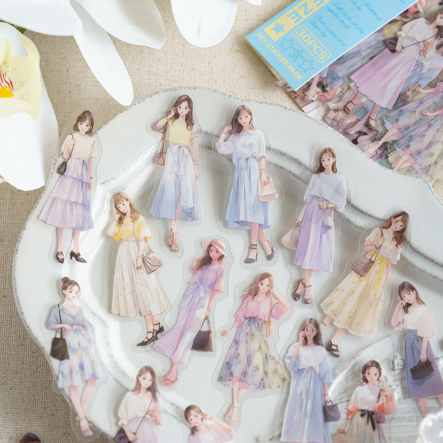 悠长假日PET白墨人物贴纸