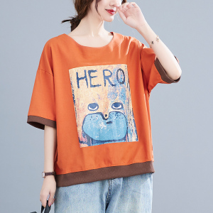 RY1520#宽松文艺短袖显瘦上衣夏装新款印花图案百搭休闲 t恤