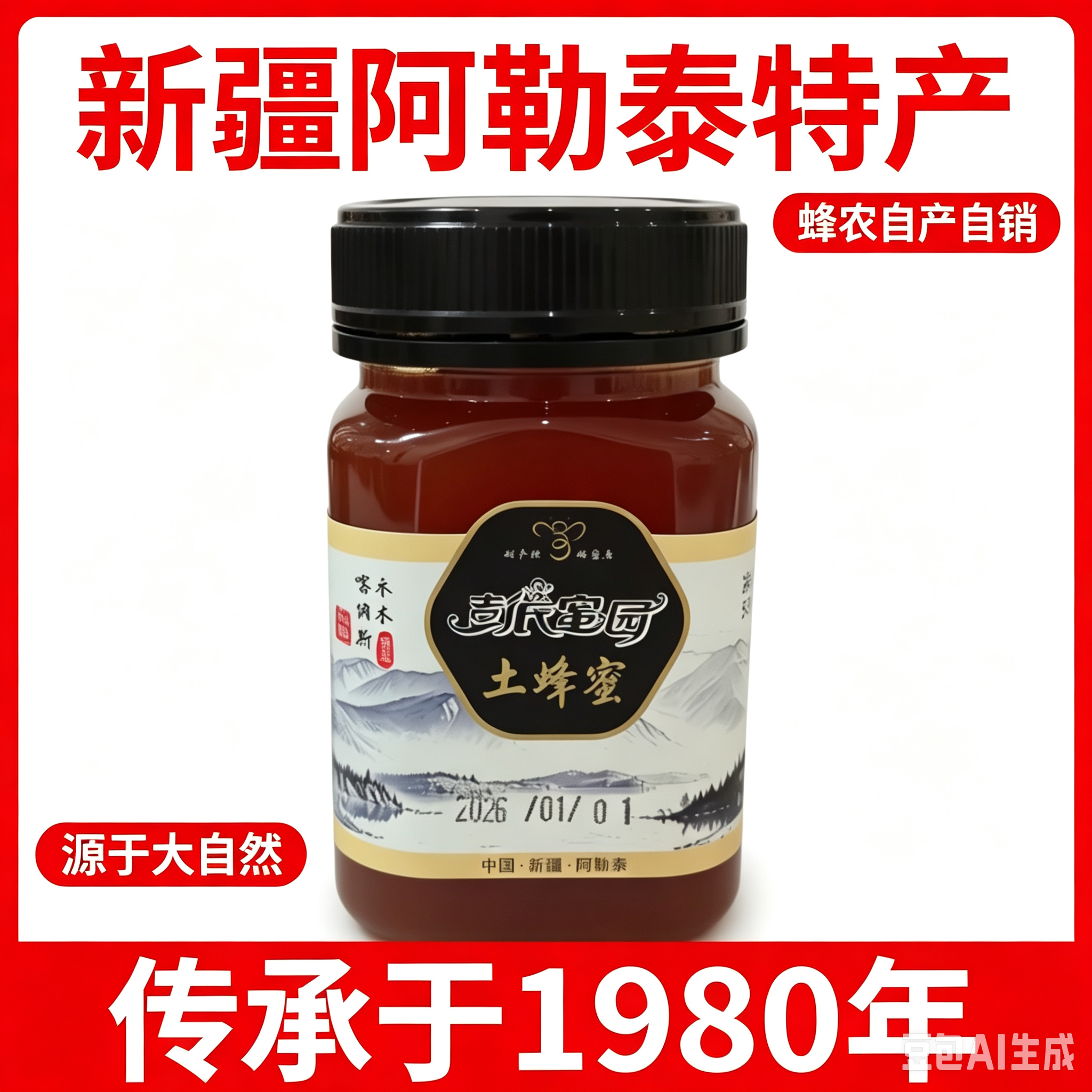 彭氏蜜园新疆阿勒泰禾木特产 土蜂蜜自产自销高浓度成熟蜜500克