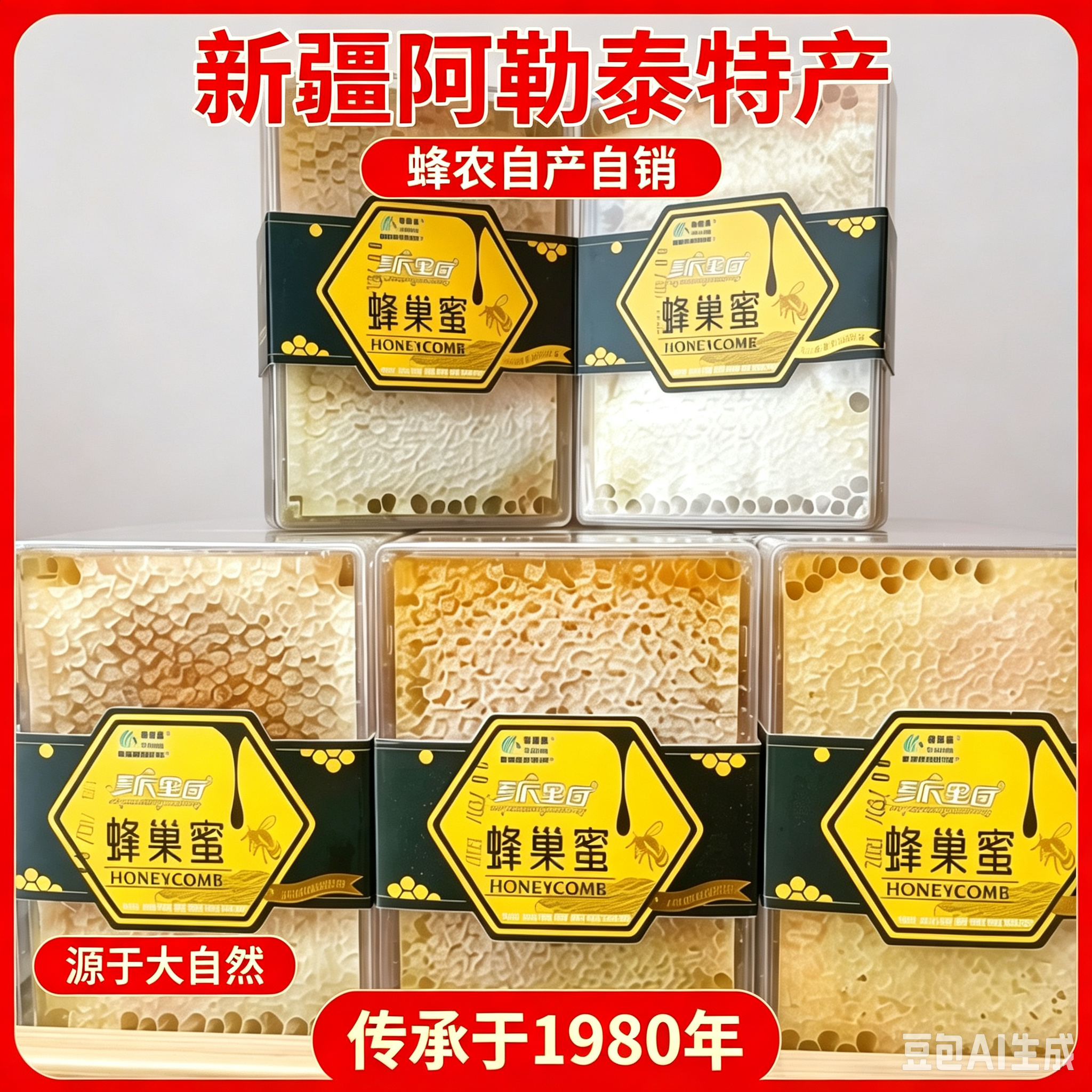 彭氏蜜园新疆阿勒泰禾木特产 蜂巢蜜自产自销嚼着吃的蜂蜜约500g