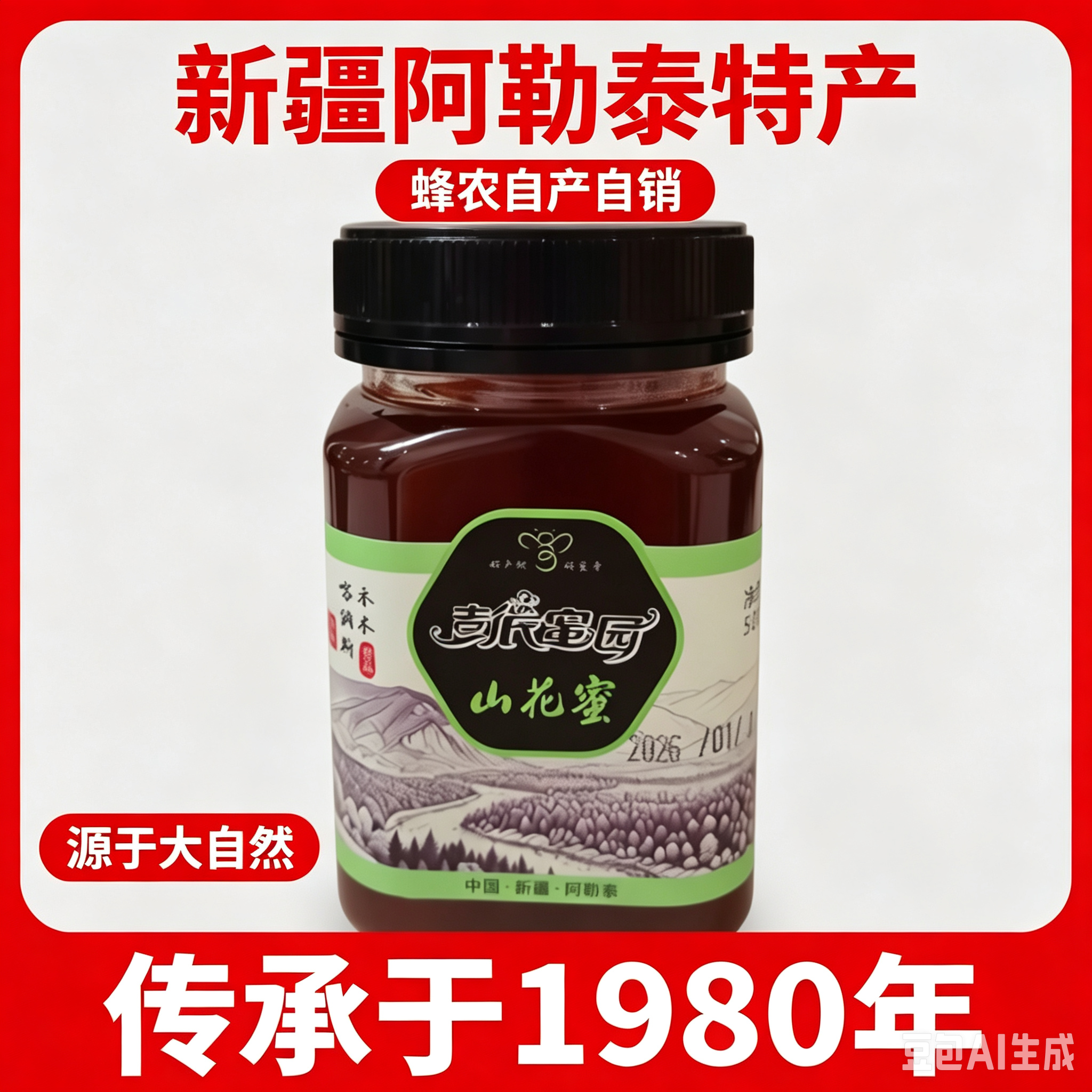 【彭氏蜜园】新疆阿勒泰禾木山花蜂蜜自产自销高浓度成熟蜜500克