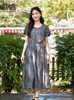 时尚碎花棉绸连衣裙女