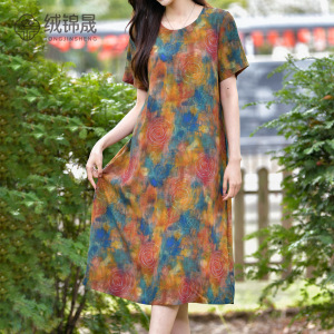 2026年夏季新款棉绸连衣裙女时尚外穿度假人造棉中长大码裙子
