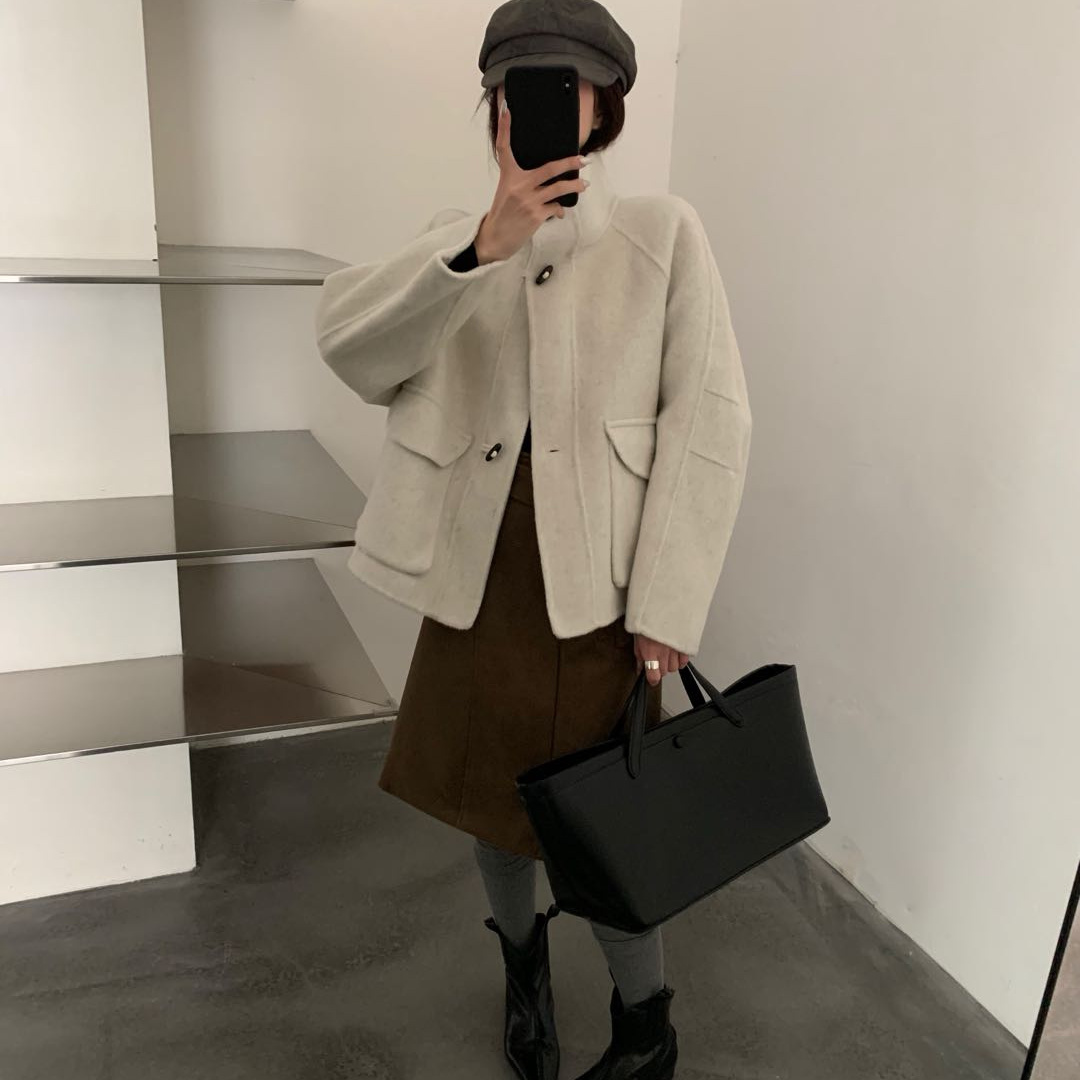 补单款Handmade立领木头扣韩系新品羊毛外套（含100澳毛）