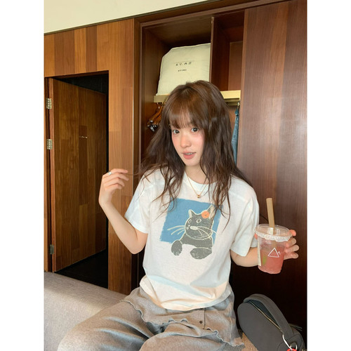 26年夏上新猫咪小花t套头短袖T恤