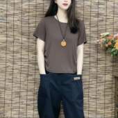 夏季 女 宽松休闲显瘦纯色T恤打底衫 短袖 T恤不规则褶皱上衣韩版