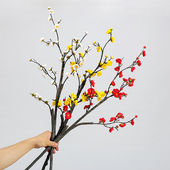 新中式 墙角置物架装 饰假花仿真梅花禅意大枝手感腊梅绢花插花摆件