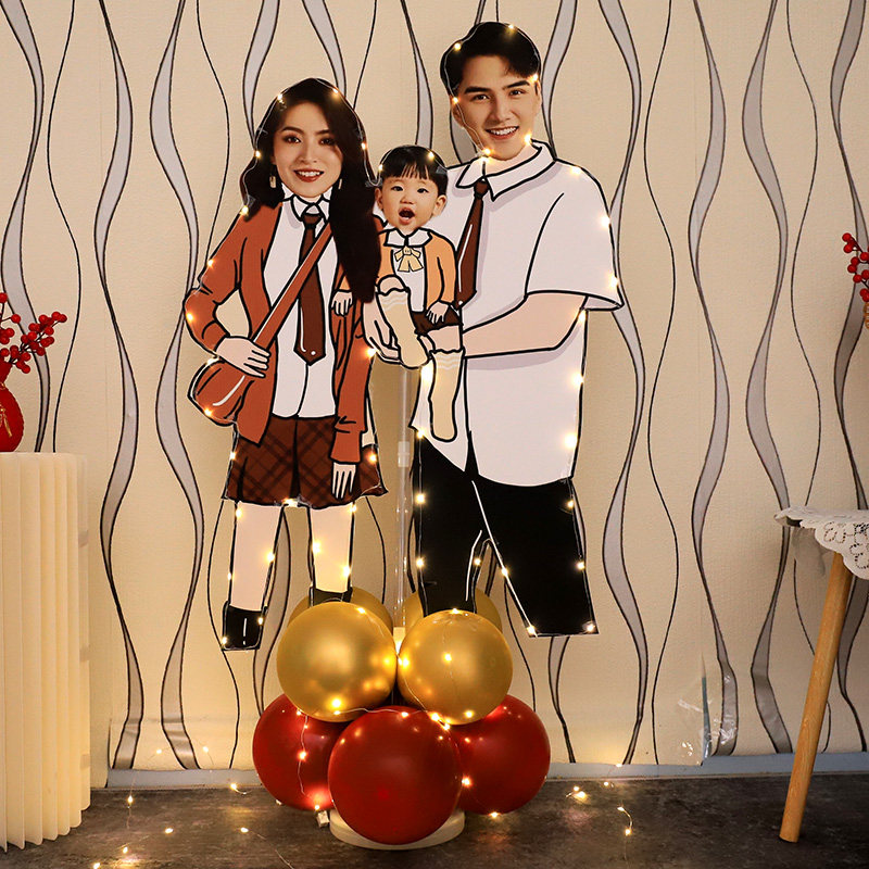 一家人头像卡通kt板纪念日宝宝百日宴生日布置装饰派对迎宾牌路引