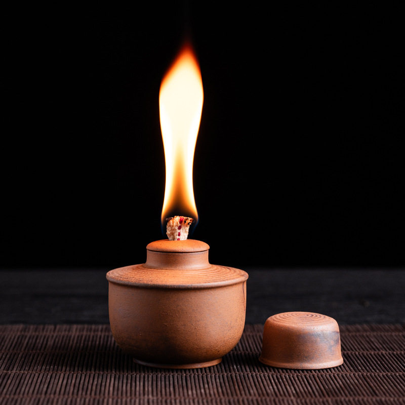 冬未粗陶酒精灯温茶煮茶酒精炉茶道配件带盖酒精罐重复使用耐热