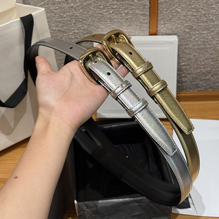 凯旋门C金银色奢华牛皮立体花纹腰带女2.5CM米兰时装周新品皮带