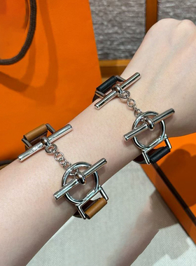 25新款皮手镯配金属拉环活动扣手环真皮专柜品质H时尚女士