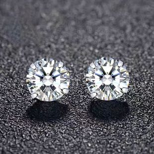 PT950铂金耳钉18K白金莫桑石耳环四爪简约超闪仿真钻石男女款 耳饰