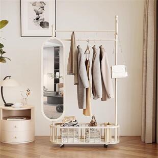 古风穿衣镜挂衣架加长全身镜可旋转镜子衣帽架落地式挂衣杆带镜子