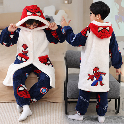 儿童睡衣女袍秋冬季珊瑚