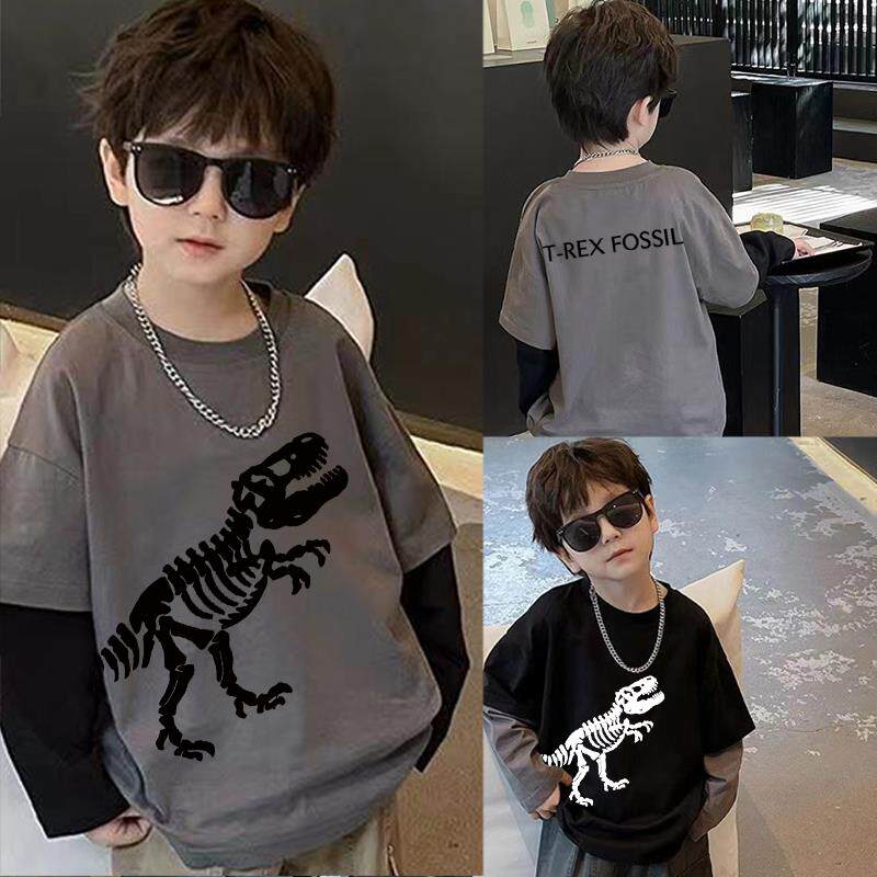 纯棉儿童长袖T恤春秋新款男童韩版痞帅外穿上衣恐龙卡通百搭打底