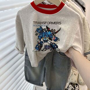男女童新款卡通变形金刚中大童纯棉长袖T韩版帅气潮流男孩子上衣