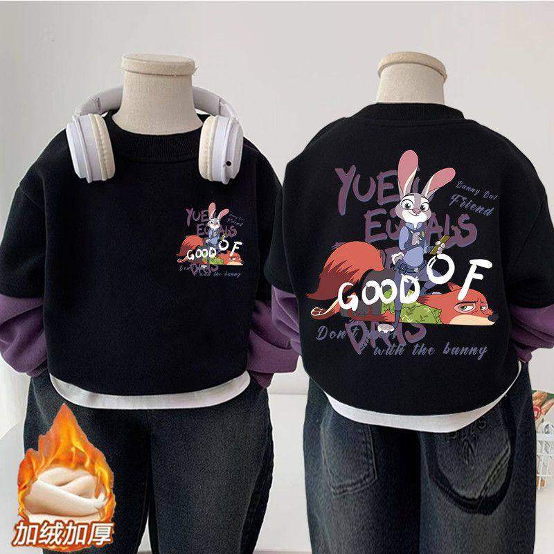 儿童加绒卫衣假两件之疯狂动物2男女童新款秋冬百搭宽松洋气上衣t