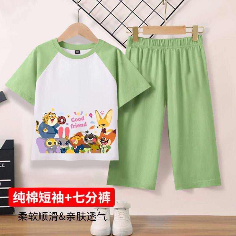 疯狂动物城男女童睡衣夏款2026新款纯棉夏季薄款套装女孩家居服潮