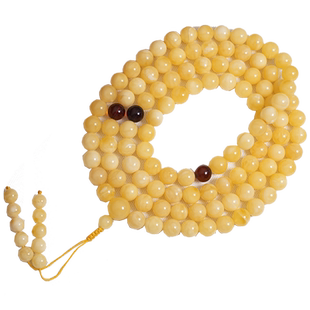 天然琥珀蜜蜡圆珠手串108颗项链男款 正品俄料鸡油黄桶珠手链女士