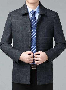 秋冬季克羊绒夹男子士商务休闲扣款羊上毛衣中PXQ老年翻领爸爸装