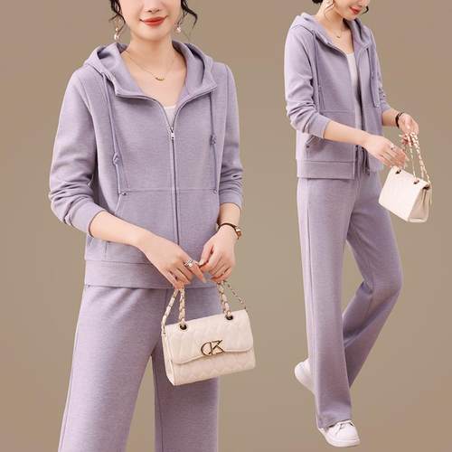 休时闲运动套卫装女2025春秋季新款尚96660347假两件减龄衣阔腿裤