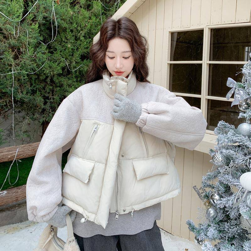 撞色接羽绒女202拼服5冬新款小个子短款90白鸭绒洋气别致加C182-Y