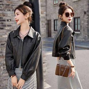 港风复古机女车短款上新款衣感洋气设计XZG夹克小个皮子皮衣外套