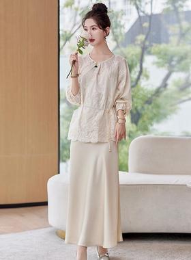 女秋连衣裙20ZHAN282224年新款秋装长风袖显瘦中早国气质长裙春秋