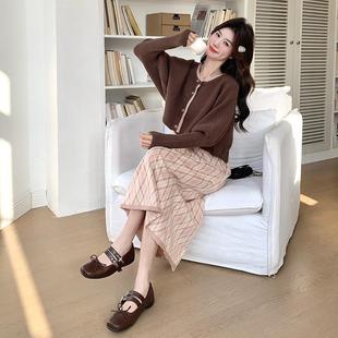 针织开衫 设计感ZR2C212 连衣裙套菱装 新款 吊格带长 女202秋季 法式