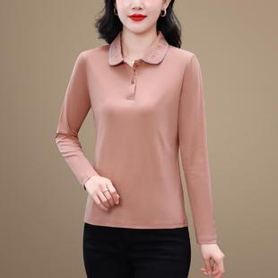 长装袖t恤女2203春秋新中年妈妈款早秋宽松打底衫V76080696翻领上