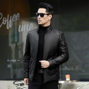 新款 F青年爸爸 绵羊真皮羽绒务皮中衣男商闲秋冬皮休夹克外套1992
