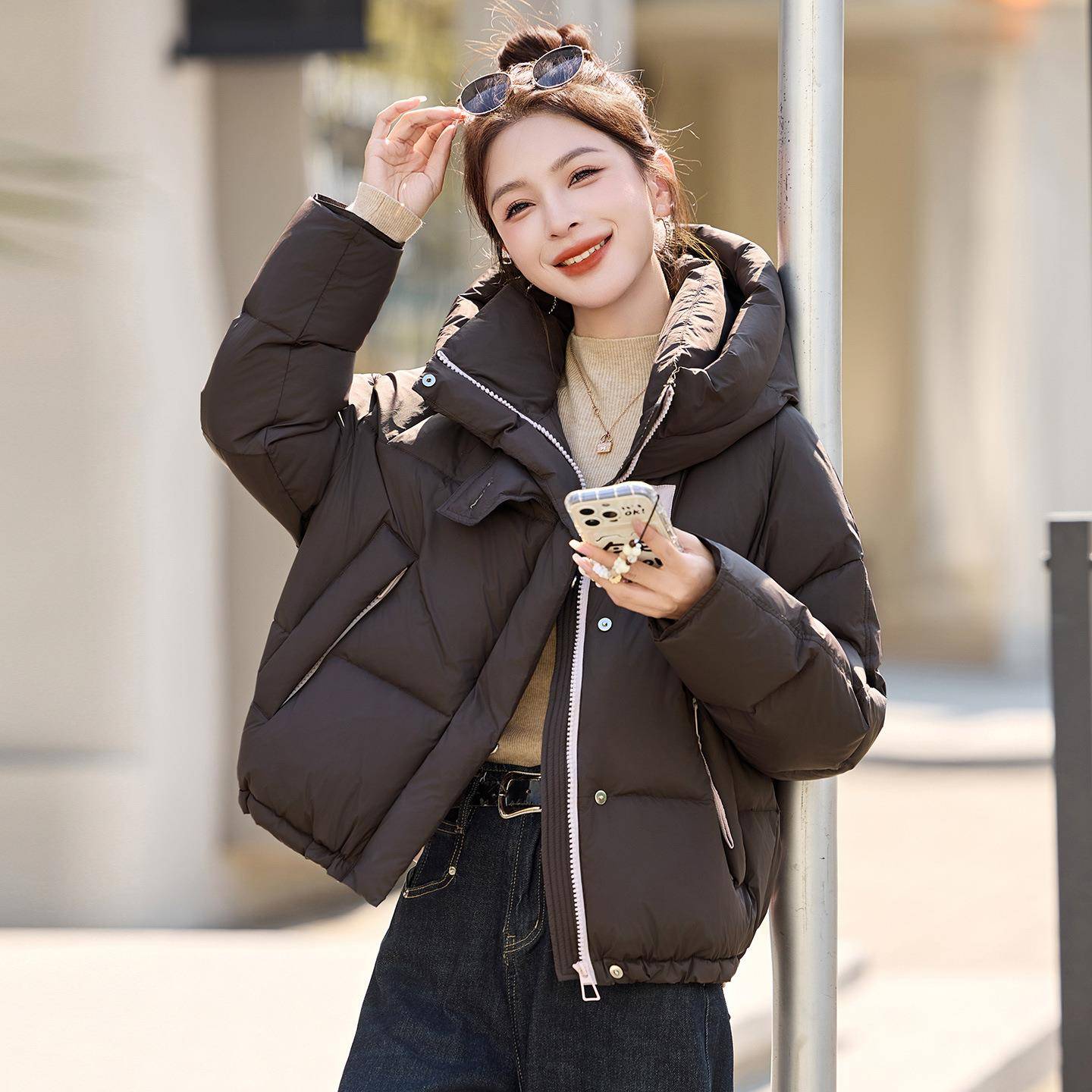 202秋冬季新款学院子风5潮百流时尚MZ15-110小个外套宽松搭连帽羽