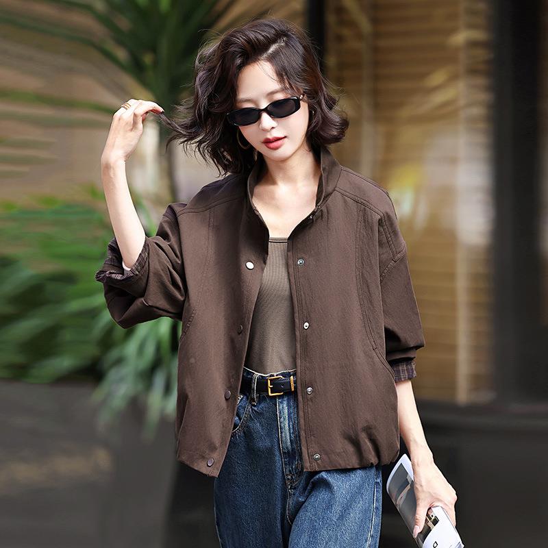 早秋色立领外套女短款撞2025春秋新宽上款小ZMA55035个子休闲松工