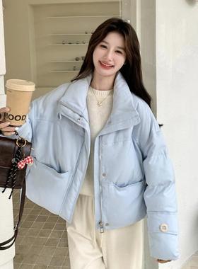 浅蓝色设计0羽绒服女感冬新款225超好B235-256看洋绒气短款90白鸭