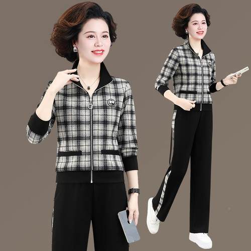 春运动套装5女秋季202新款宽松洋气妈妈立领衣休卫闲跑步96660380