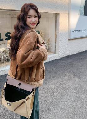 美拉德复古羊羔外套女0C092-98725冬新上款小个子2显毛瘦保暖仿皮