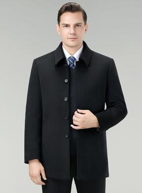 双子羊绒毛呢大衣男中脱卸鸭面绒内胆加长厚爸爸冬装8308-l2中年